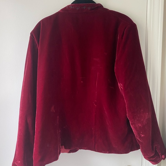 Vintage Red Velvet Jacket with Black Beading - Picture 6 of 9